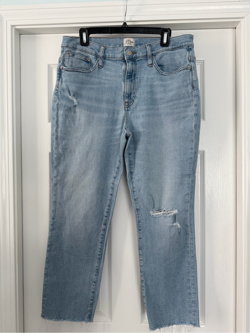 J. Crew Light Blue Slim Boyfriend Cropped Distressed Jeans - size 31